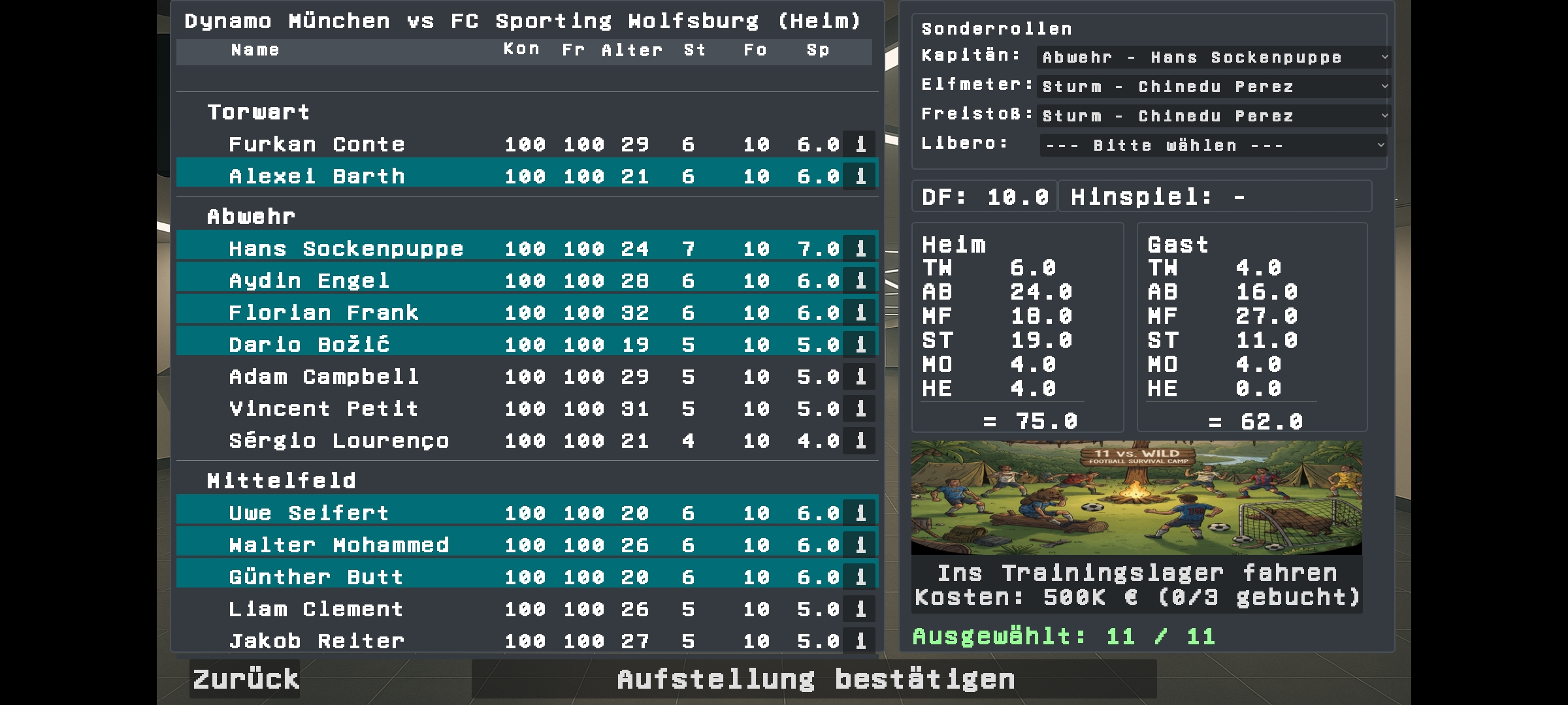 Anpfiff 2.0 Aufstellung